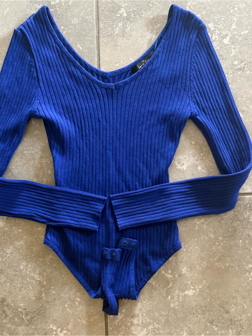 Love Tree Royal Blue Ribbed Long Sleeve Bodysuit - Picture 1 of 2